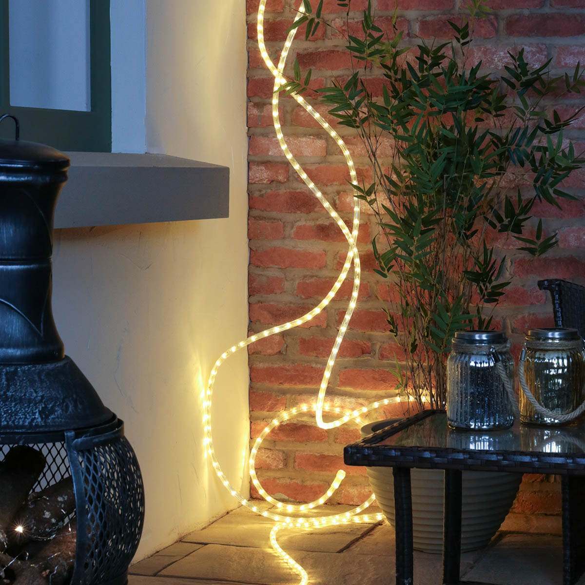 Cool White LED Rope Lights Christmas Garden Decking Outdoor Mood Lighting UK 
